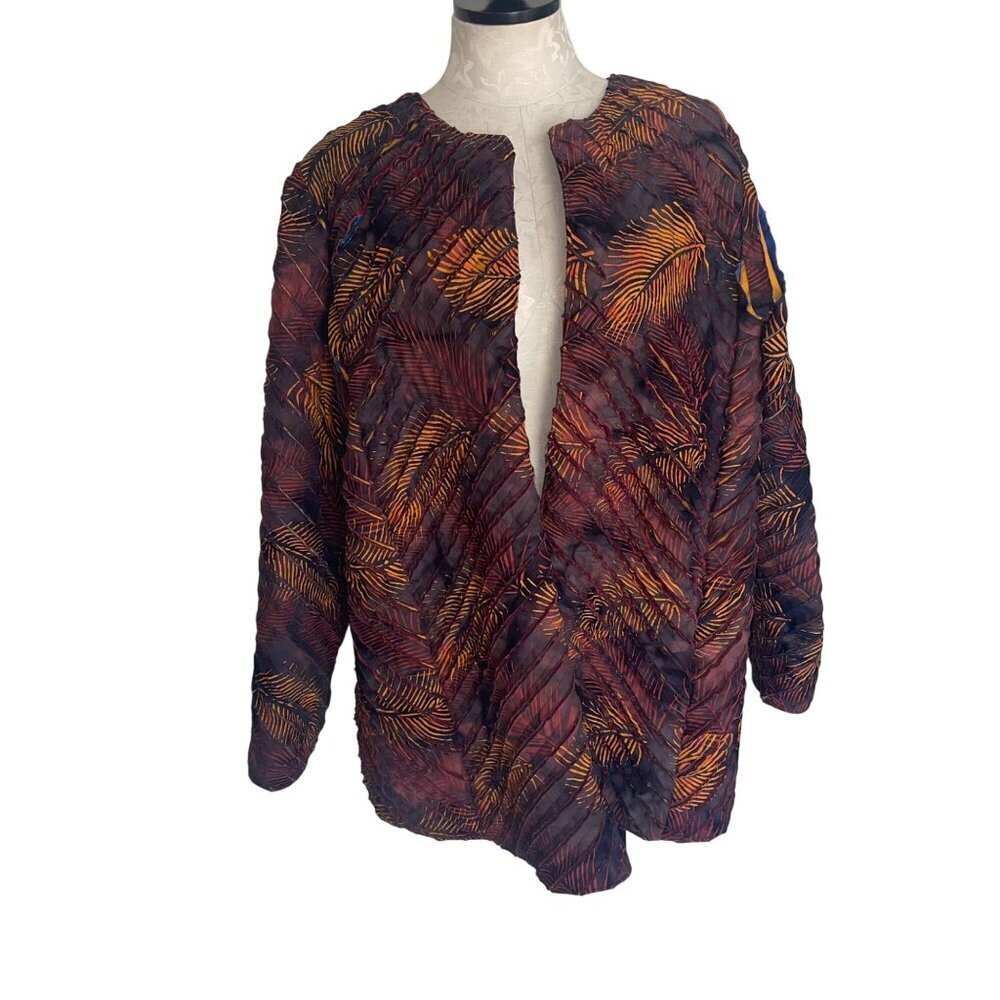Vintage Womens Jacket Size XL Multicolor Art To Wear Shirred Leaf Print